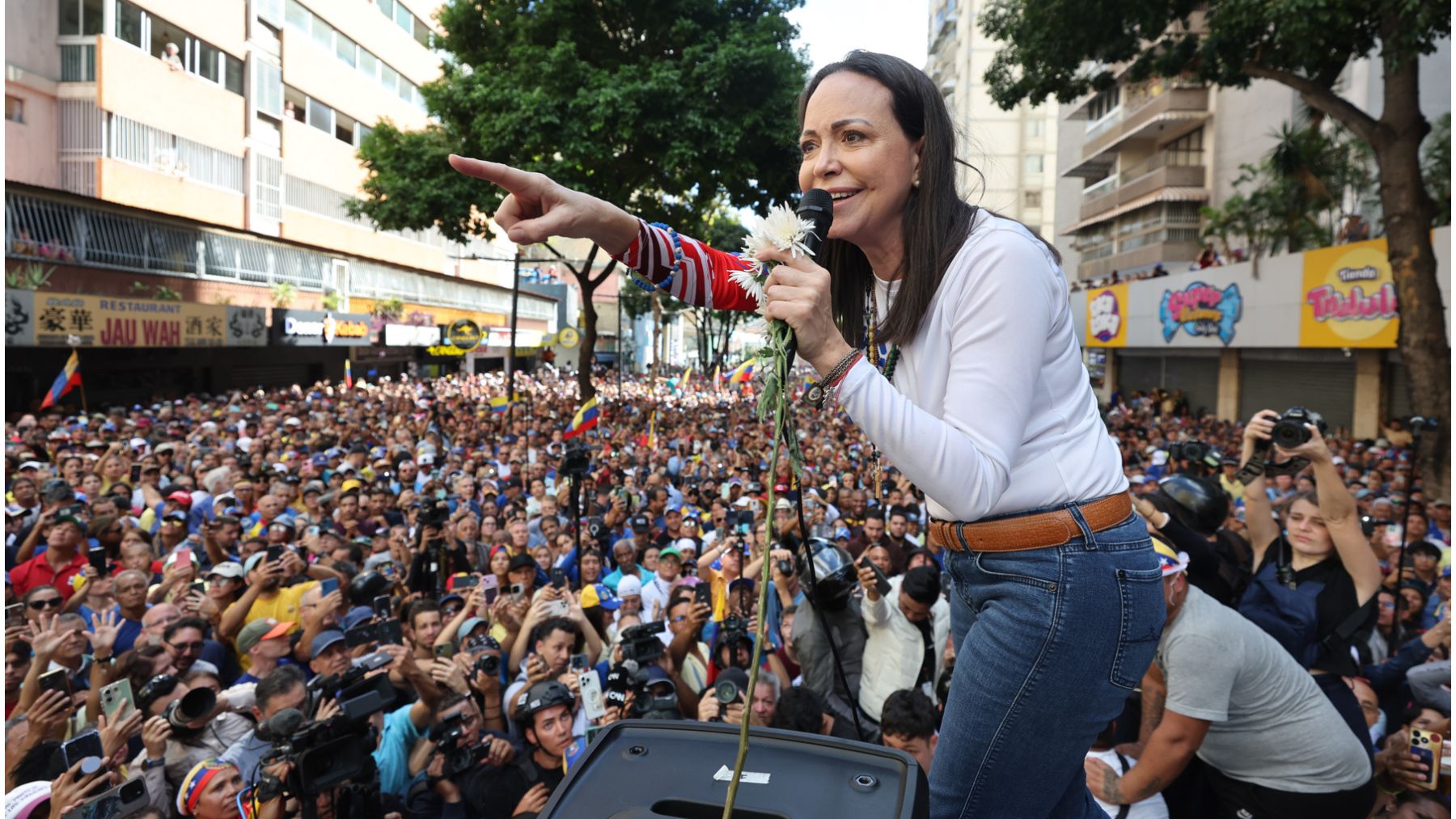 María Corina Machado reaparece en Caracas. (Efe)