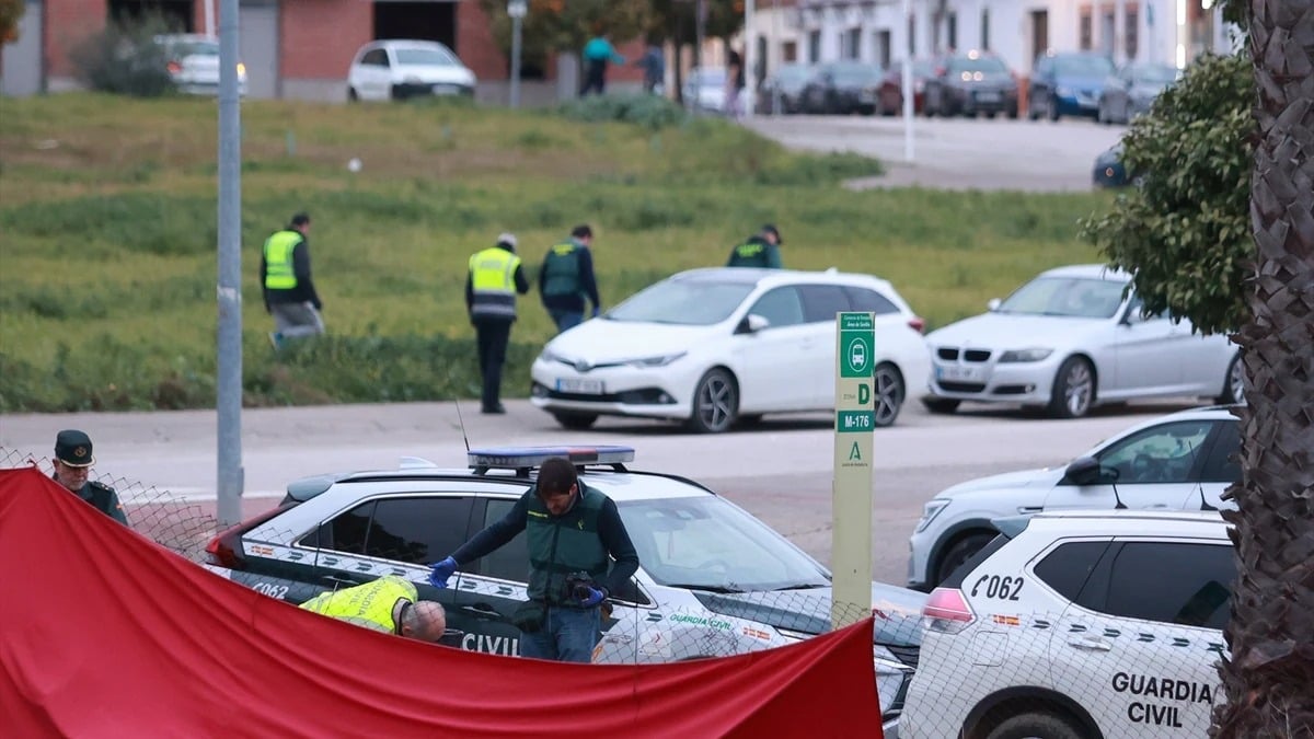 La Guardia Civil custodia el cuerpo del menor asesinado en Gerena (Sevilla).