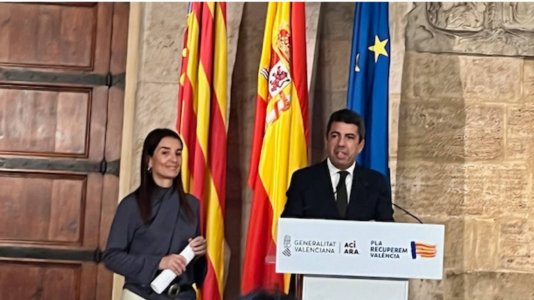 Carlos Mazón y Ruth Merino, este viernes, en el Palau de la Generalitat Valenciana.