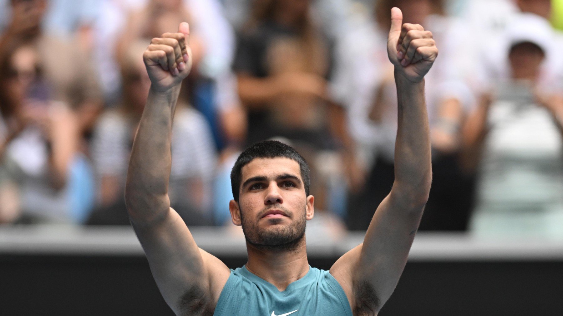 Alcaraz celebra la victoria ante Nishioka. (Getty)