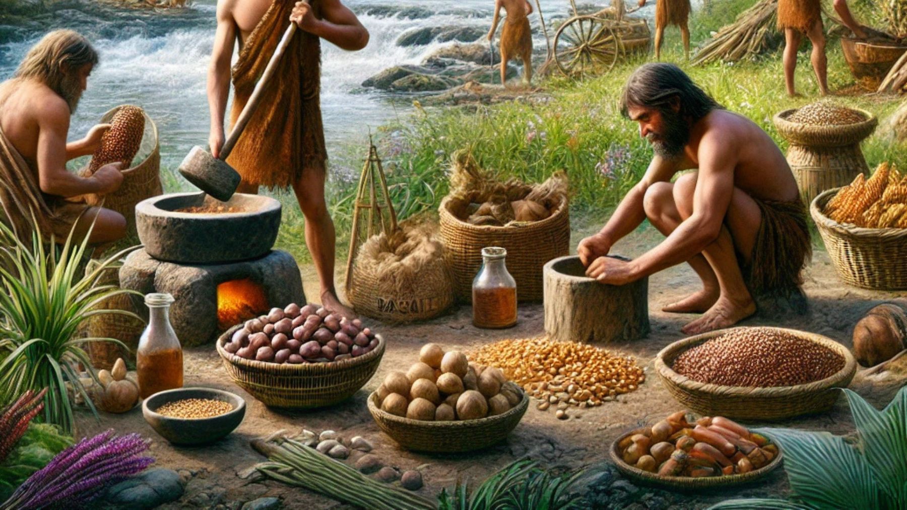 Seres humanos prehistóricos comiendo. Foto: Elaboración propia.