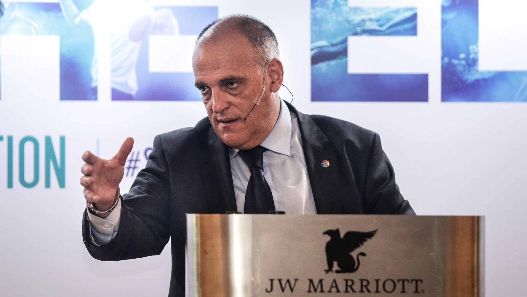 Javier Tebas, en una conferencia reciente. (Getty)