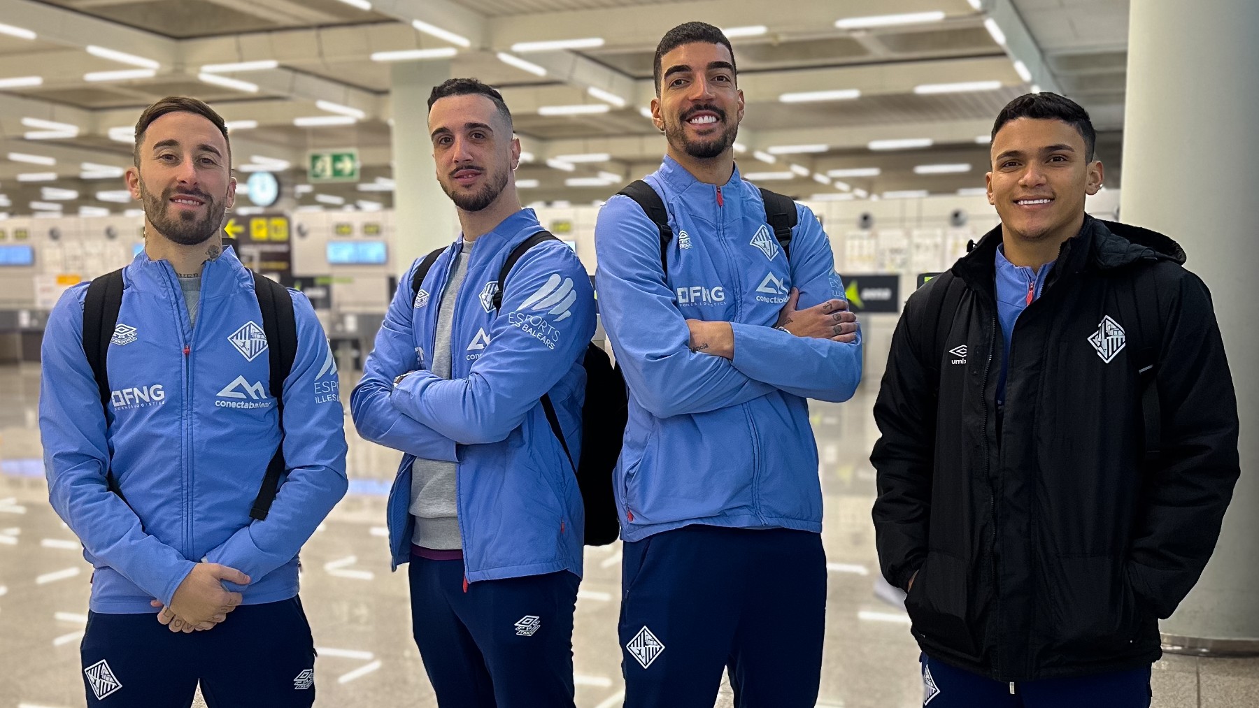 Rivillos, Piqueras, Bruno Gomes y Mateus Maia en el Aeropuerto de Son Sant Joan.