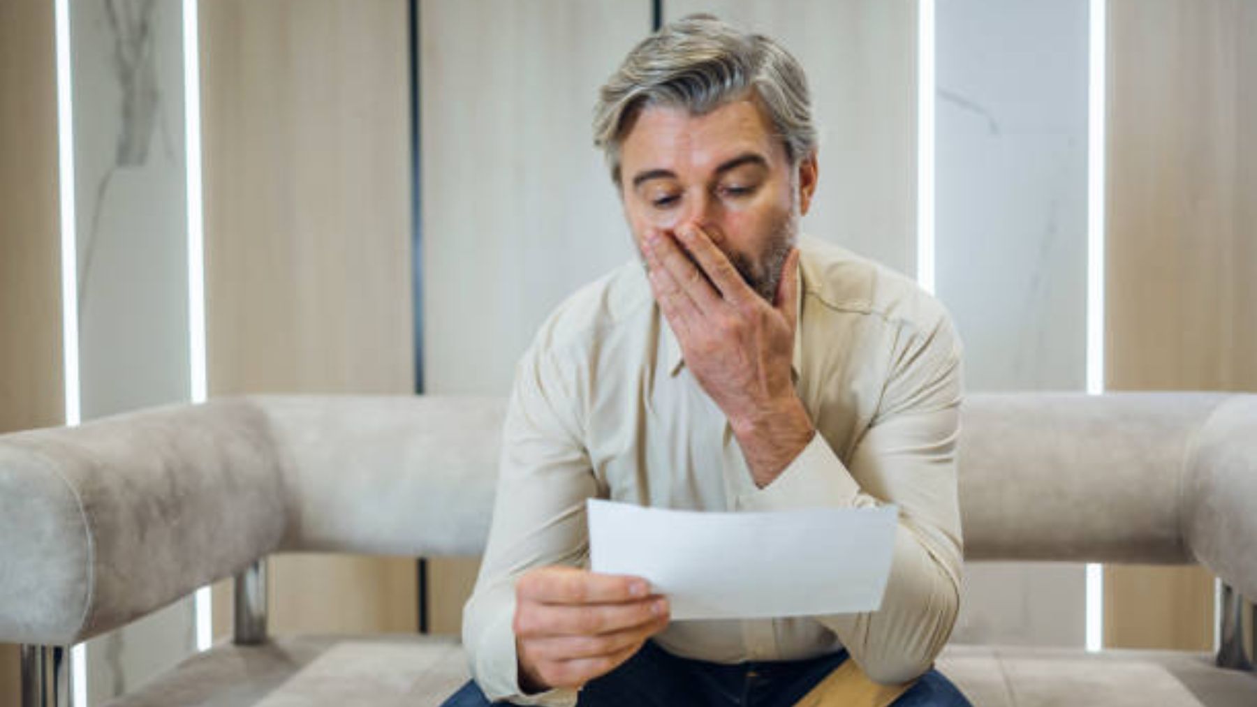 Hombre preocupado leyendo una carta.