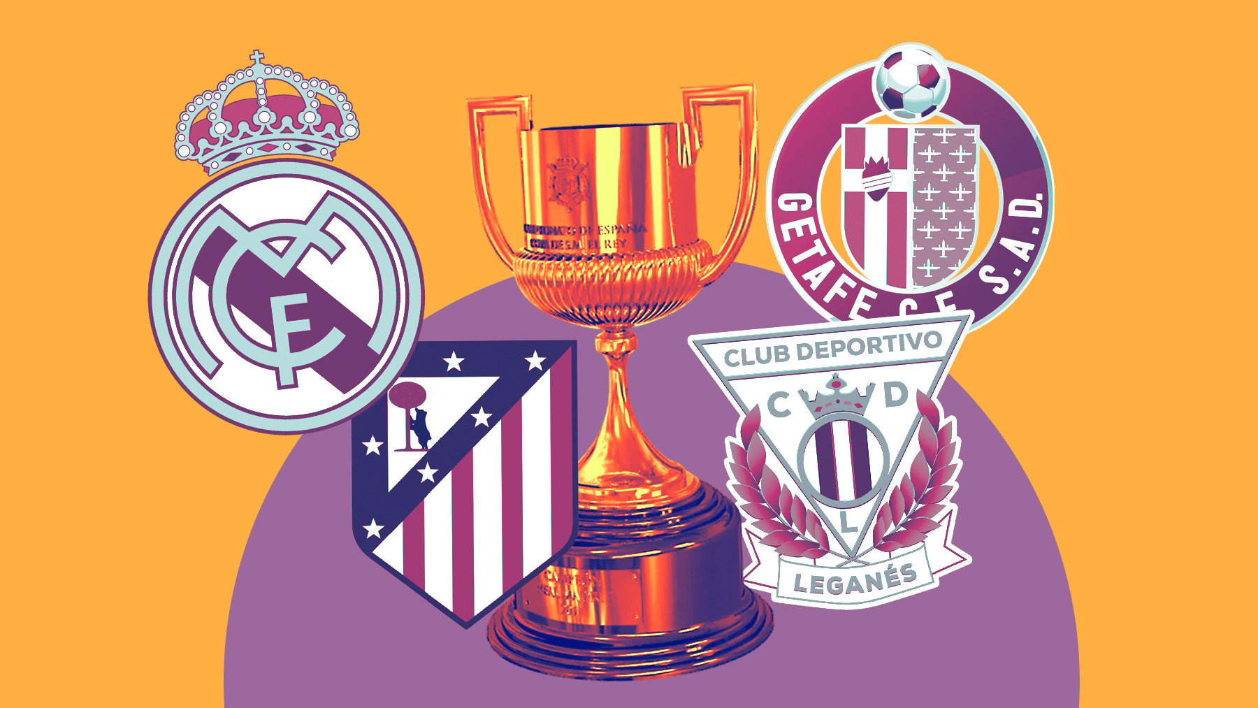 Montaje con los escudos de los equipos madrileños clasificados para cuartos de final de Copa.