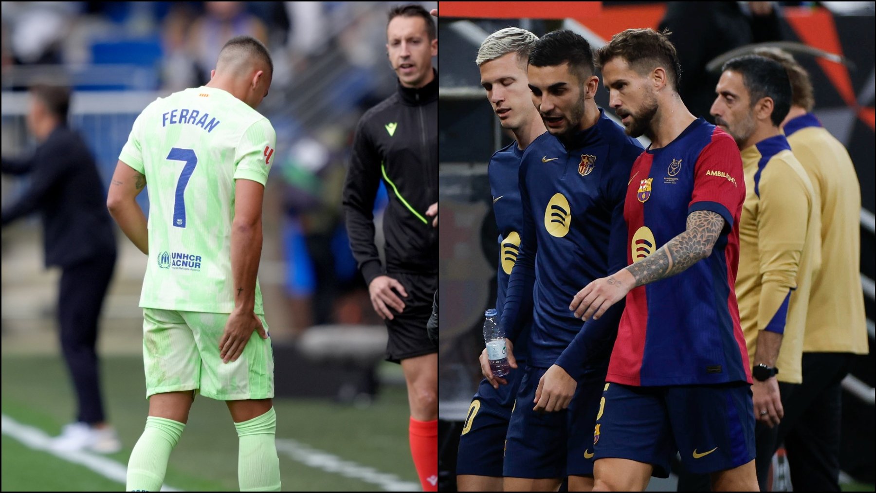 Ferran Torres e Iñigo Martínez cuando se rompieron del bíceps femoral.