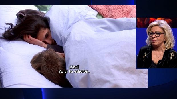 Carmen Borrego visualiza nuevas imágenes de su hijo y María en GH DÚO 3. (Mediaset)