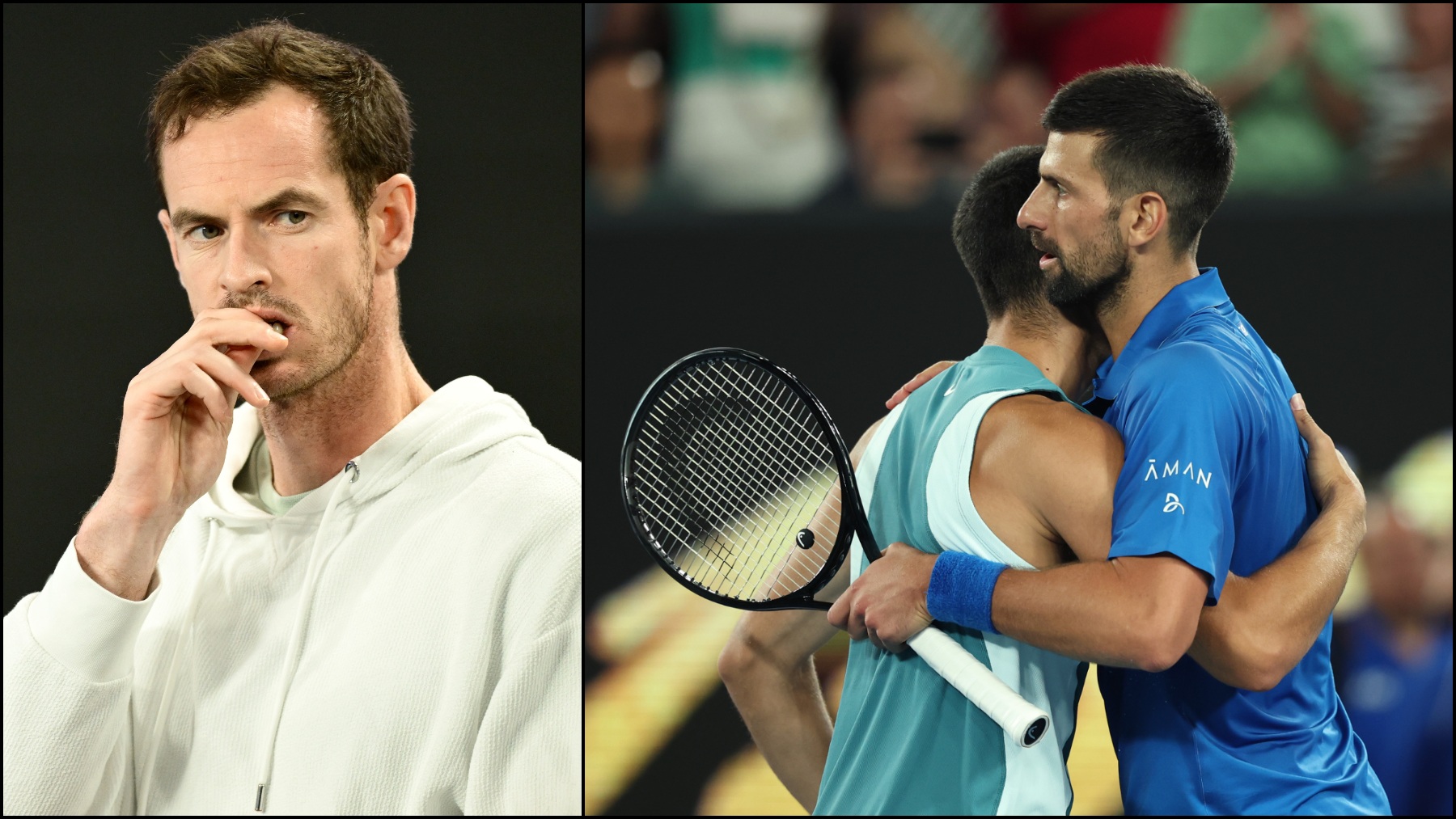 Andy Murray y el abrazo entre Djokovic y Alcaraz. (Getty)