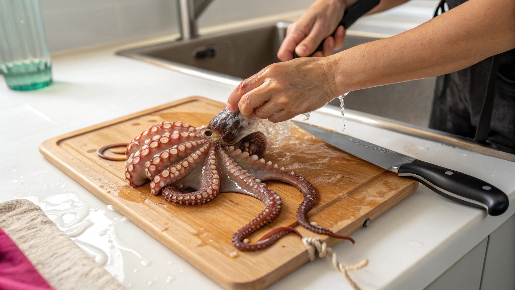 El secreto no es sólo la cocción: el truco viral de este pescadero para limpiar un pulpo en tiempo récord