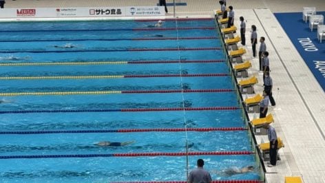 Imagen de la piscina de Tokio durante la competición. (Redes sociales)