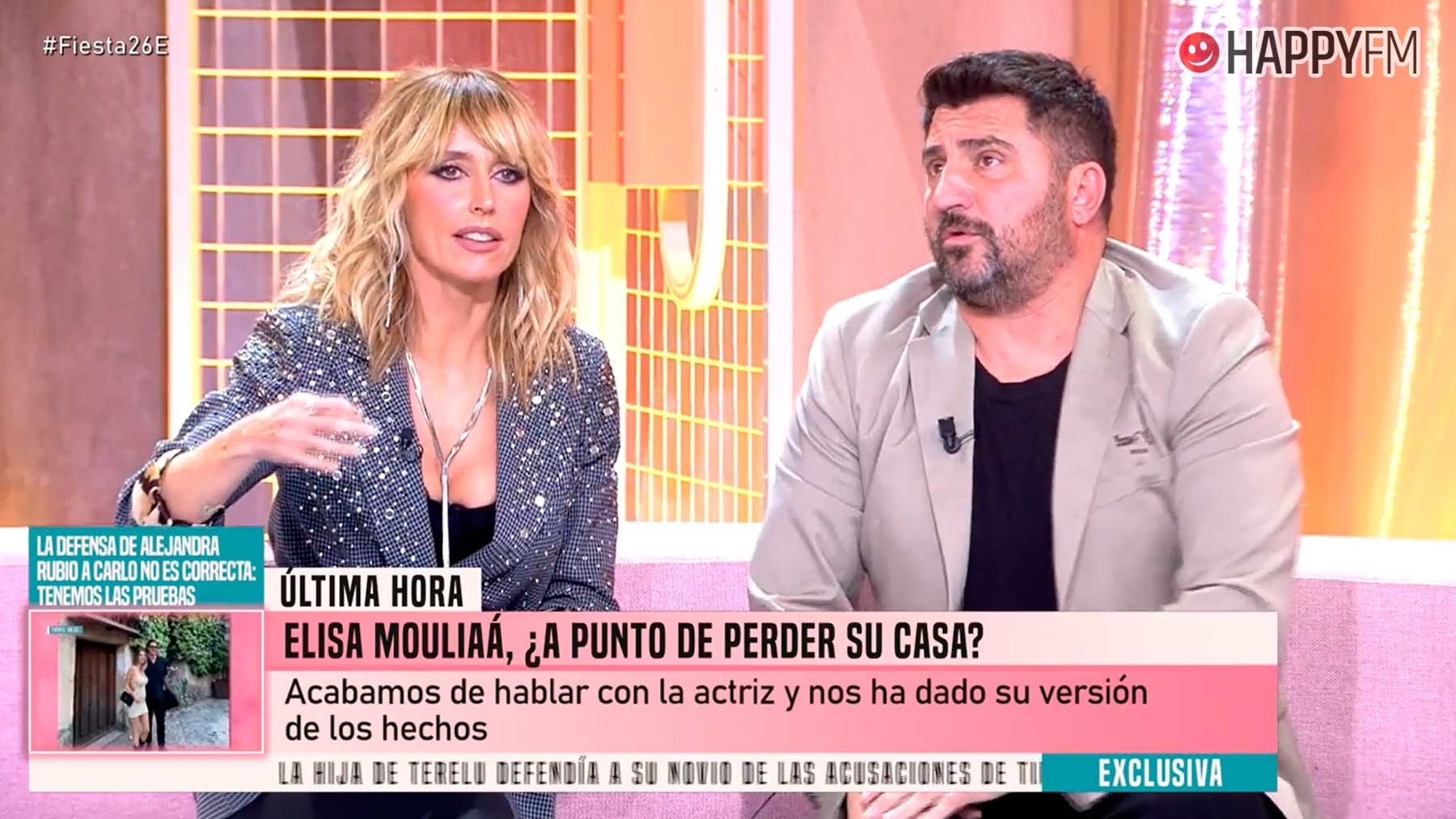 Emma García junto a Sergio Garrido, colaborador de Fiesta (Mediaset).