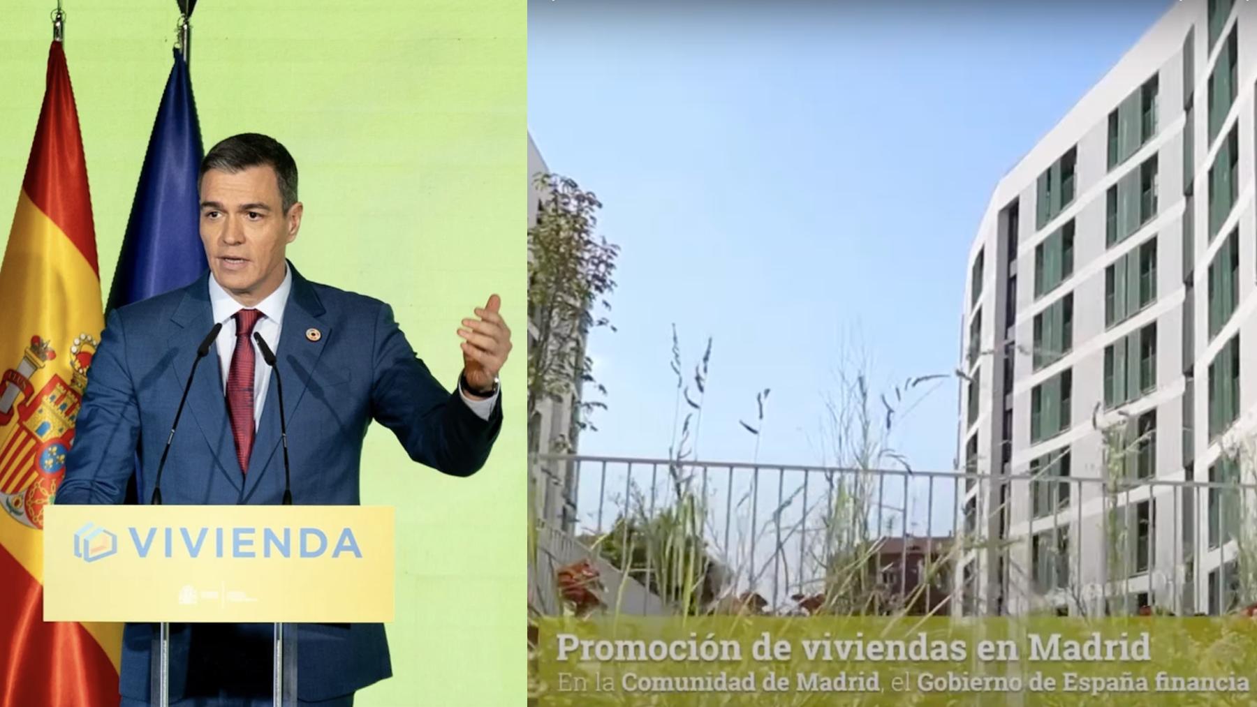 Sánchez presume de su plan de vivienda con imágenes de pisos construidos por Almeida