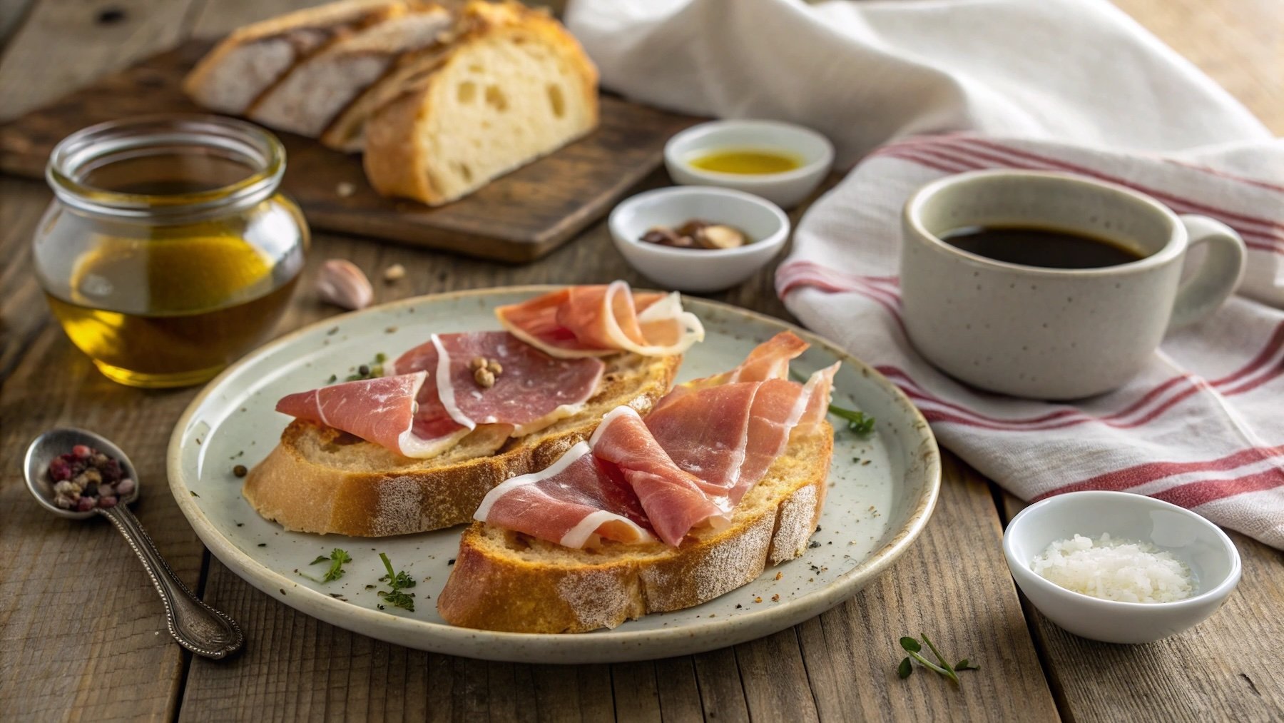 Tostadas con jamón. Imagen: Elaboración propia.