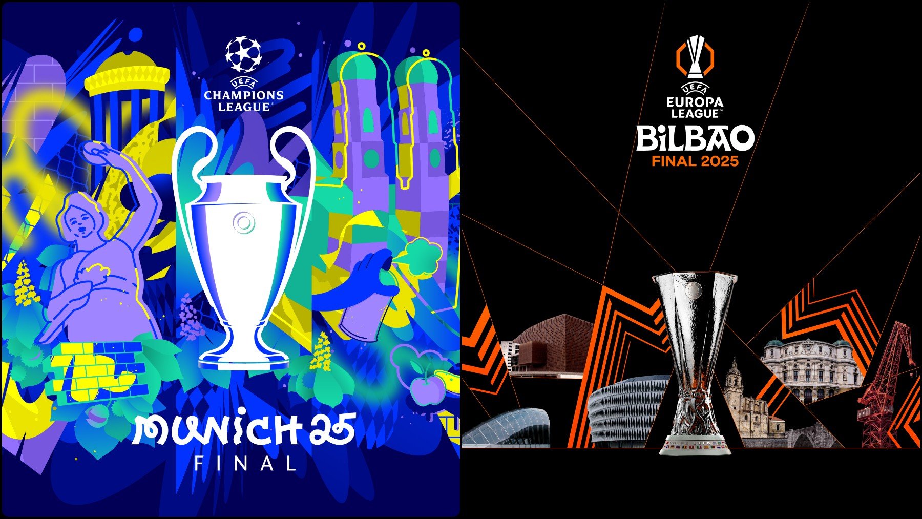 Estos son los logos de la UEFA para la final de Champions y Europa League 2025. (UEFA)