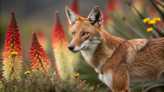 lobo, animales, flores