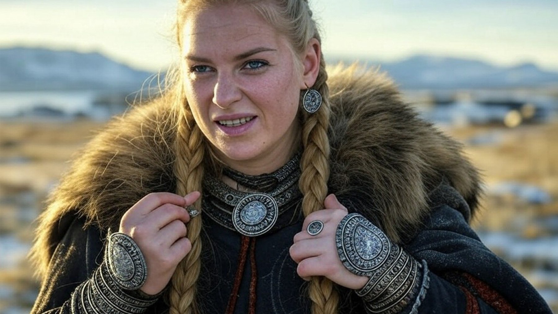 Una mujer vikinga con típica vestimenta vikinga. Foto: ilustración propia.