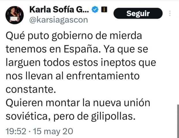 Karla Sofía Gascón sobre el Gobierno de Pedro Sánchez.