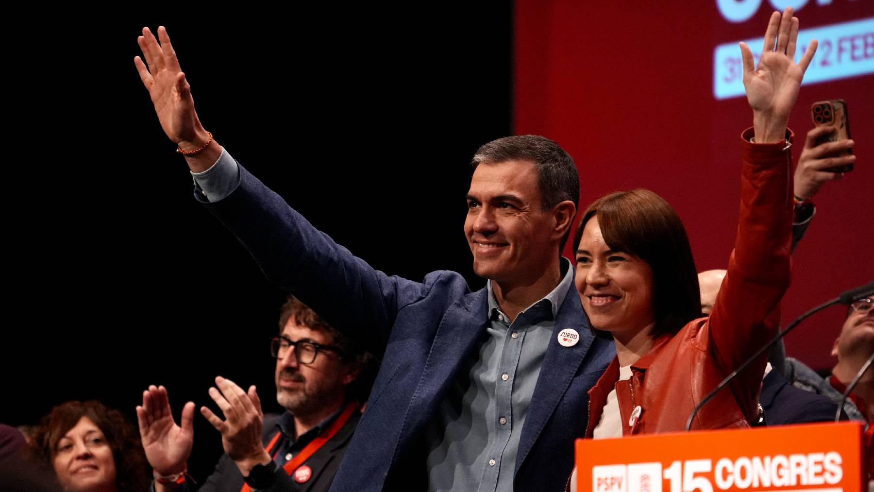 Pedro Sánchez con Diana Morant, en el Congreso del PSPV, en Valencia.