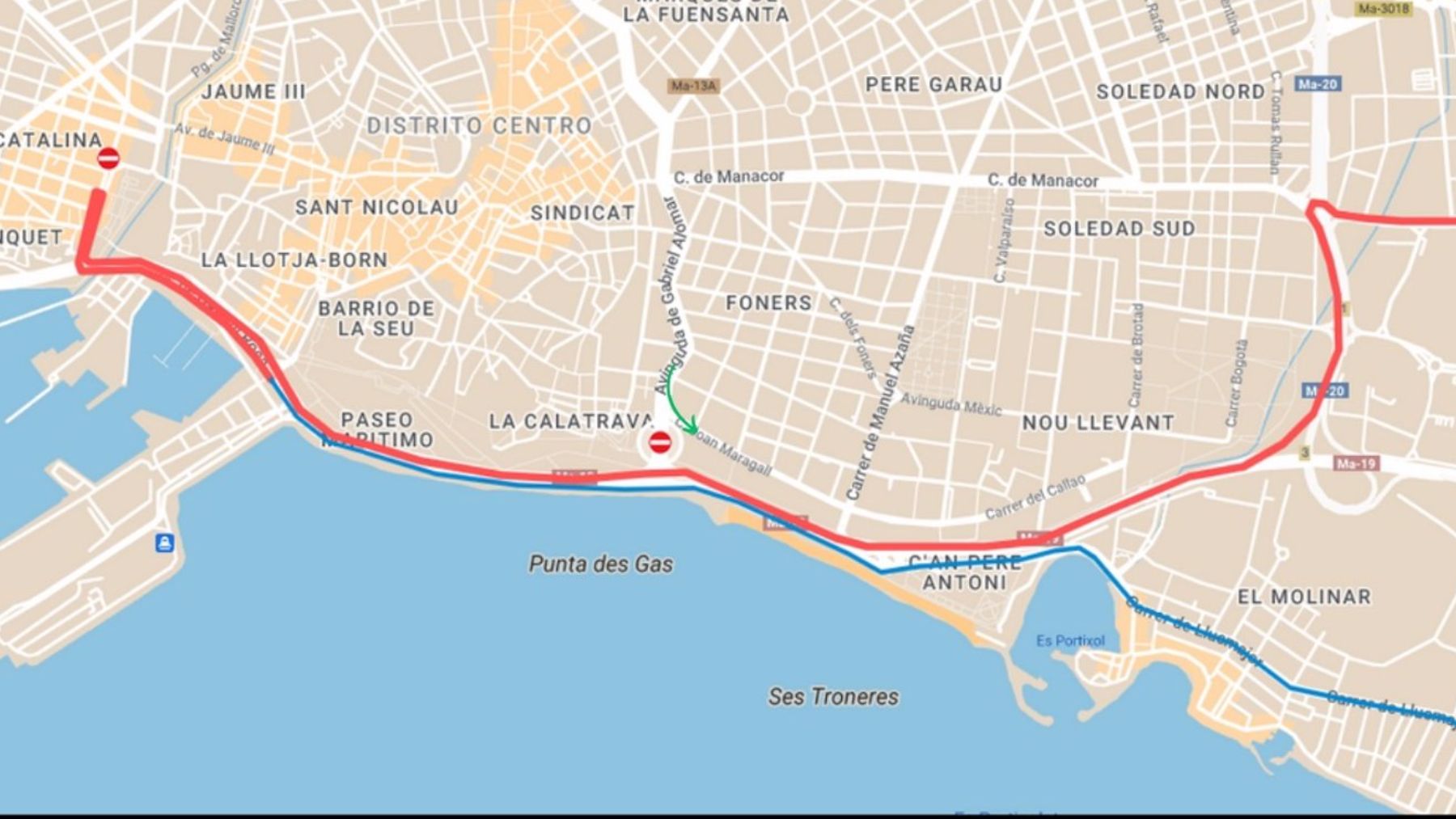 Mapa de la llegada de la Challenge Ciclista a Palma.