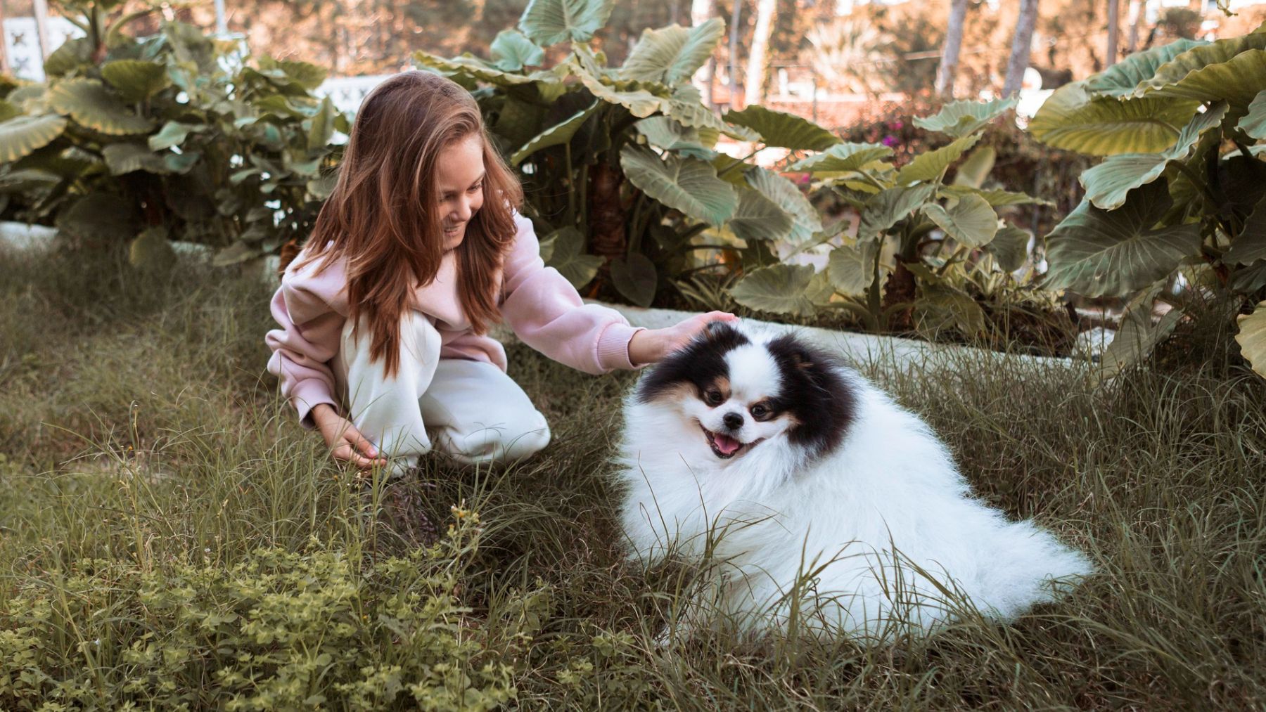 Una niña con su perro en su jardín. Foto: Freepik