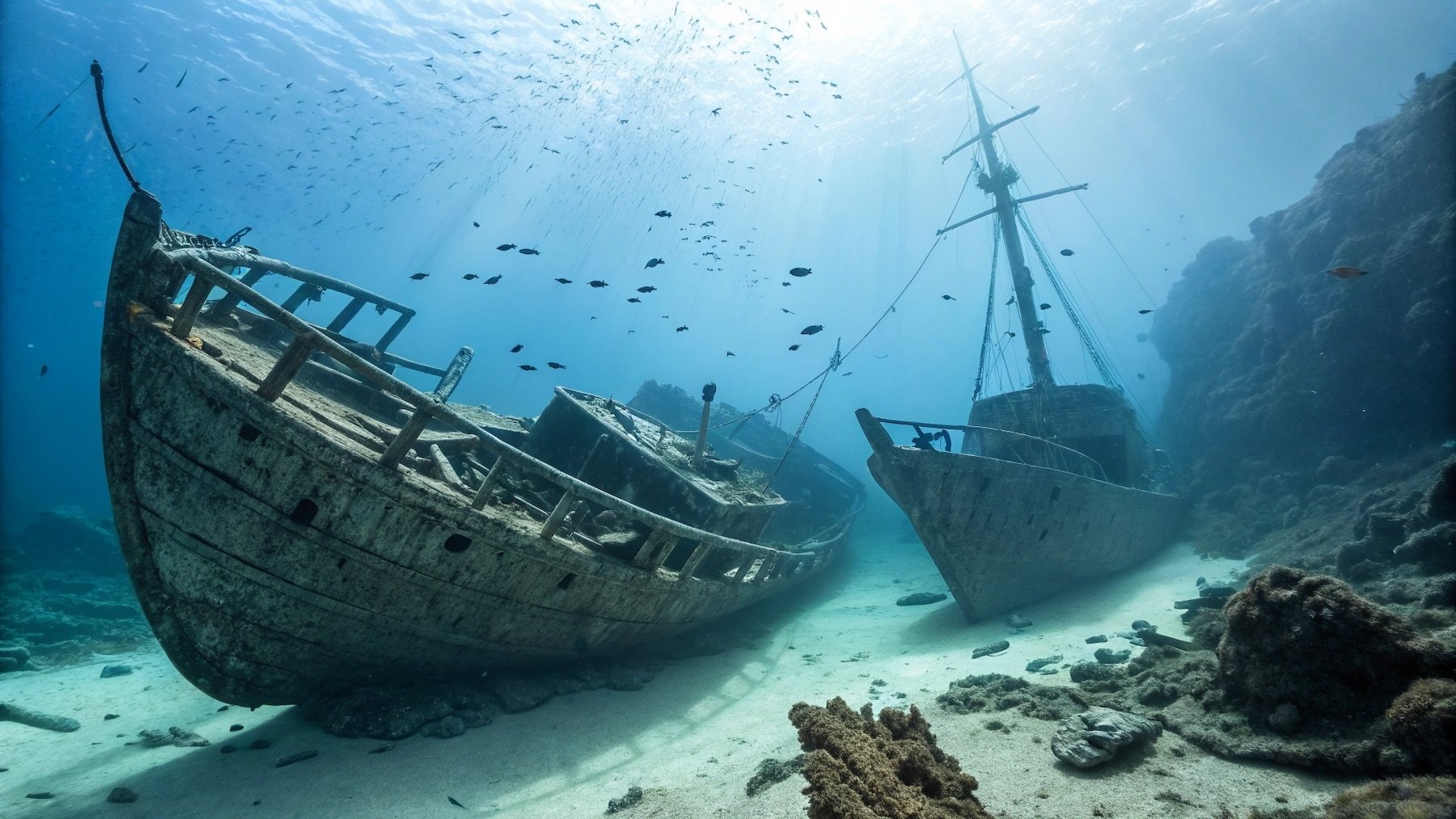 Barcos en el fondo del océano. Imagen: Elaboración propia.