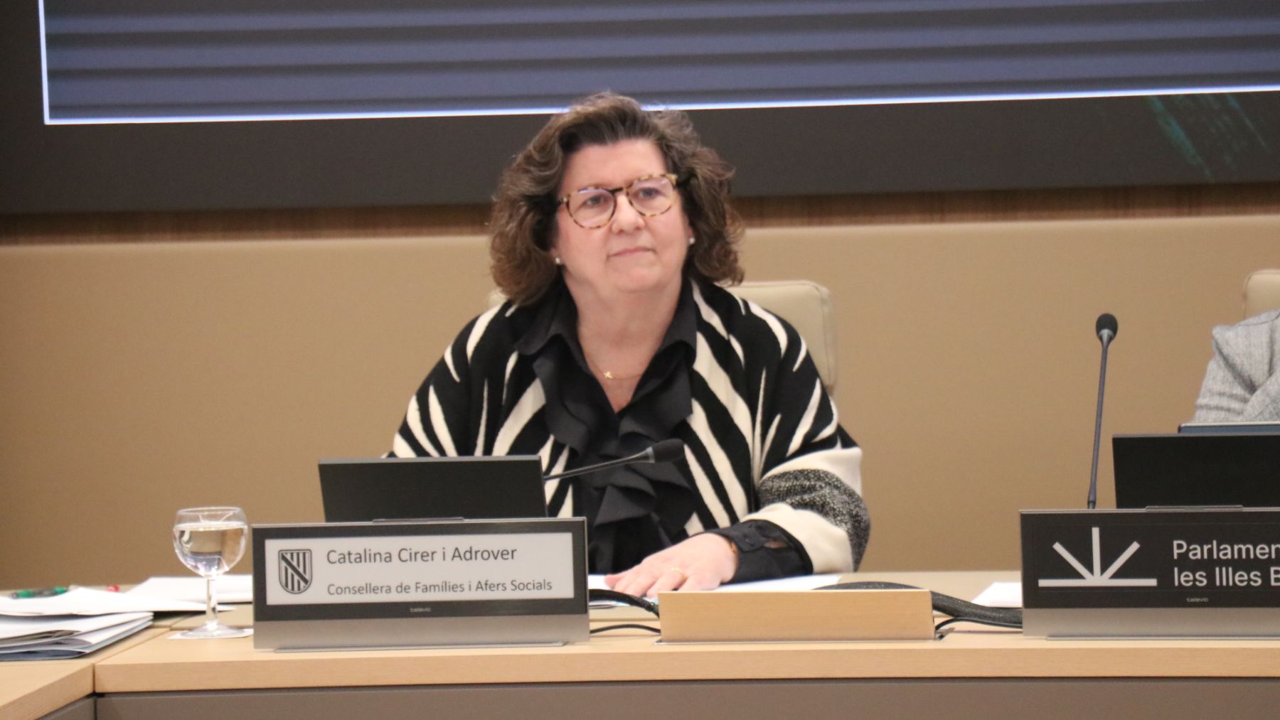 La consellera Catalina Cirer  durante su comparecencia en el Parlament.