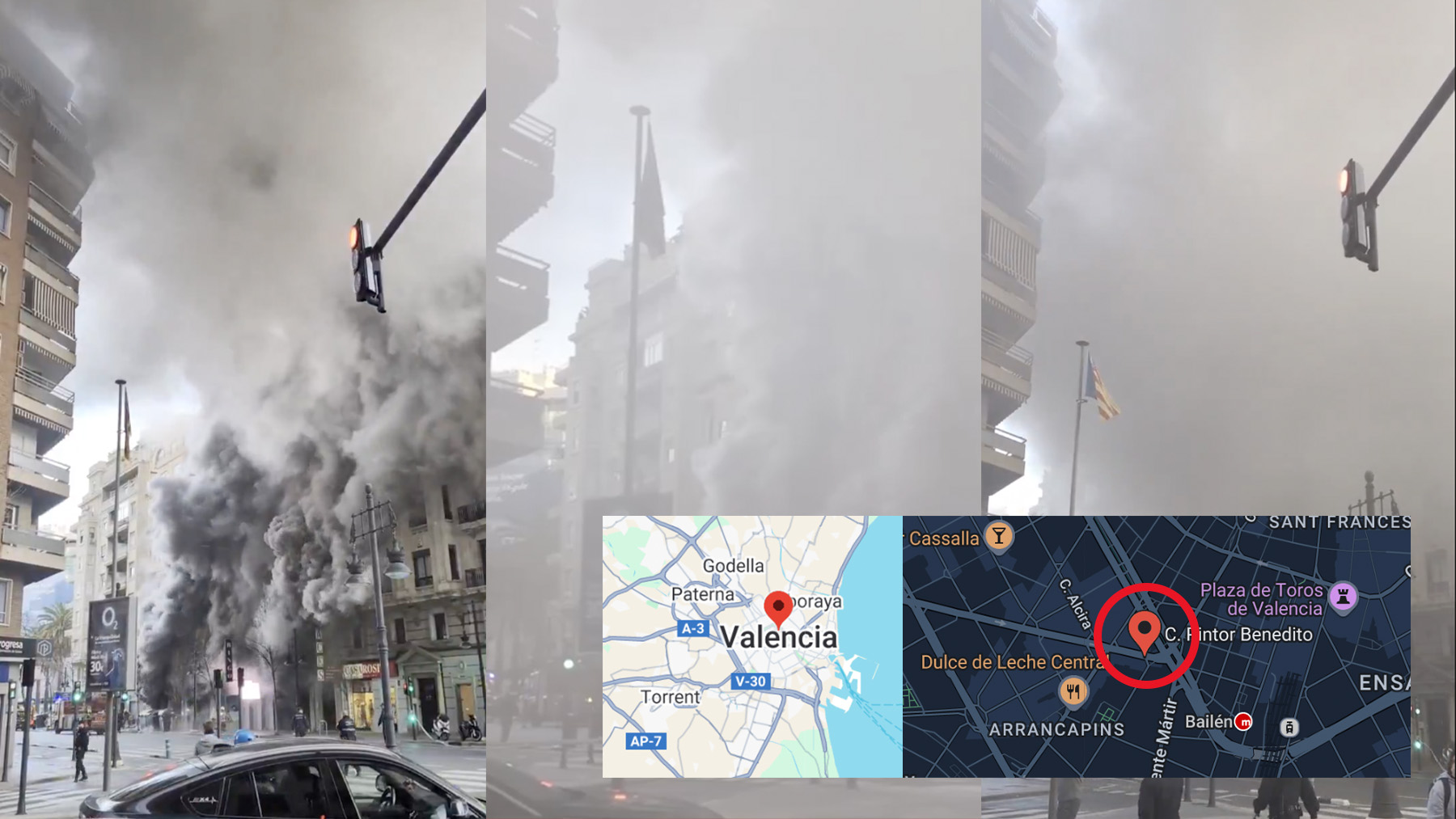 Desalojos de emergencia en Valencia por un espectacular incendio en un bingo del centro de la capital