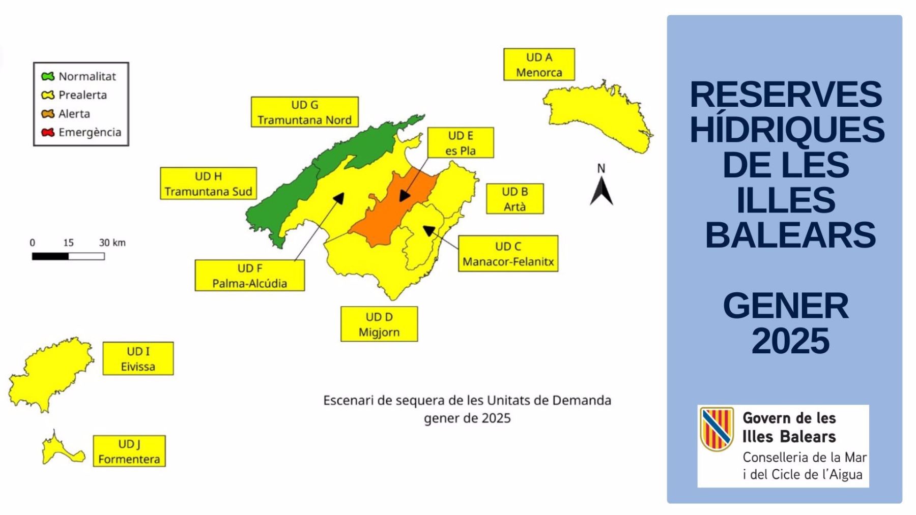 Gráfico sobre la situación de las reservas hídricas en Baleares.