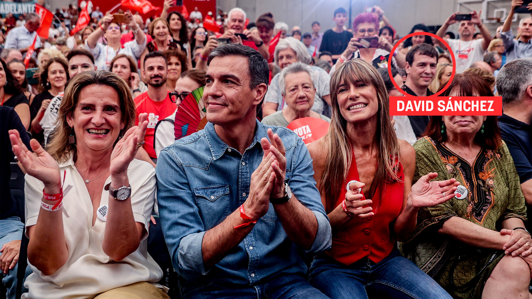 David Sánchez en un mitin del PSOE en Getafe muy cerca de su hermano. (Ep)