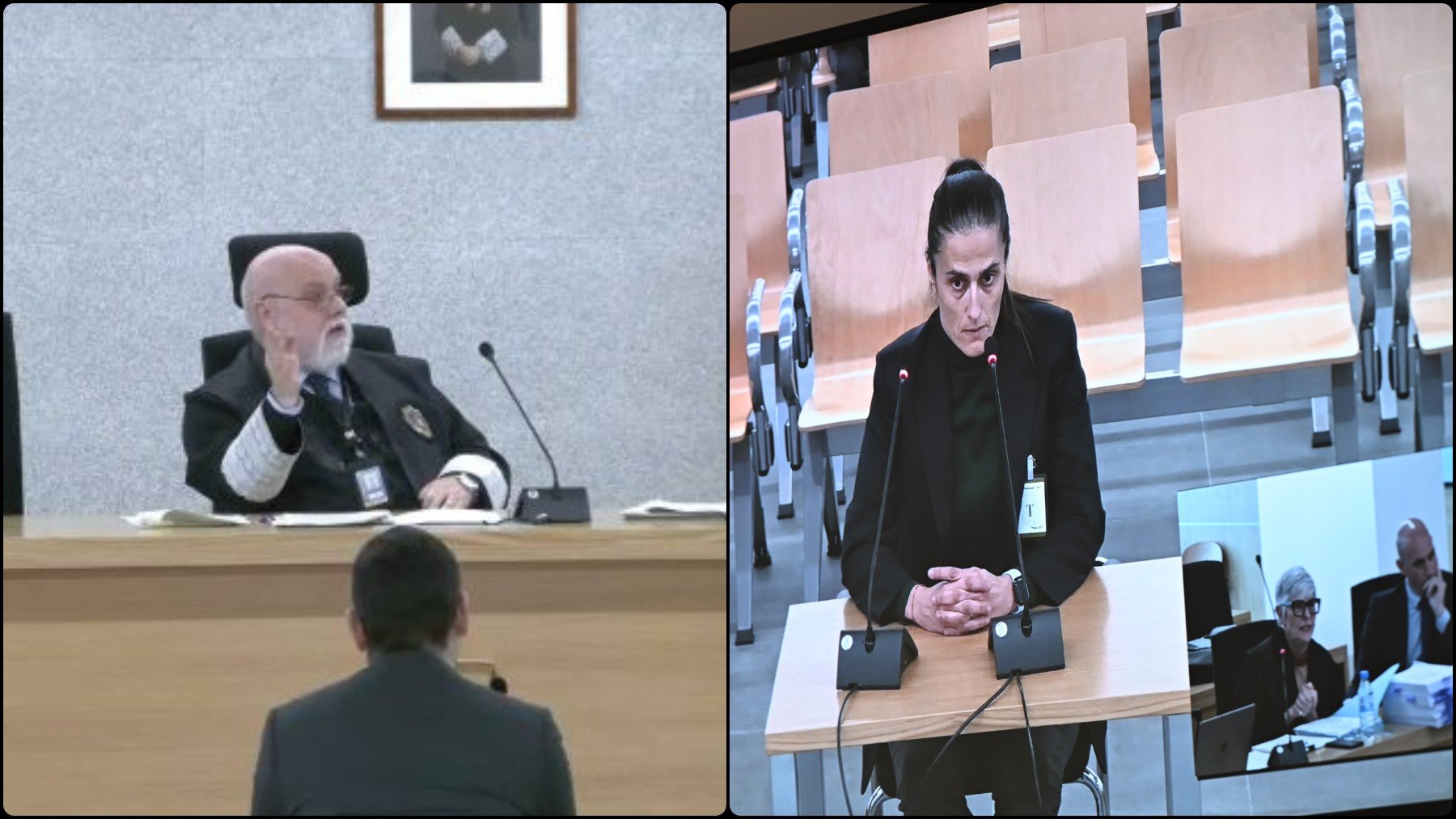 El juez José Manuel Fernández-Prieto y Montse Tomé durante el juicio a Luis Rubiales.