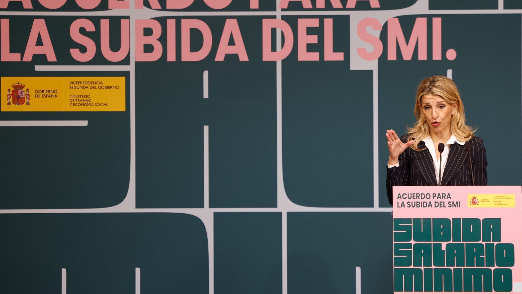 Yolanda Díaz en el acto de la subida del SMI. (EFE)