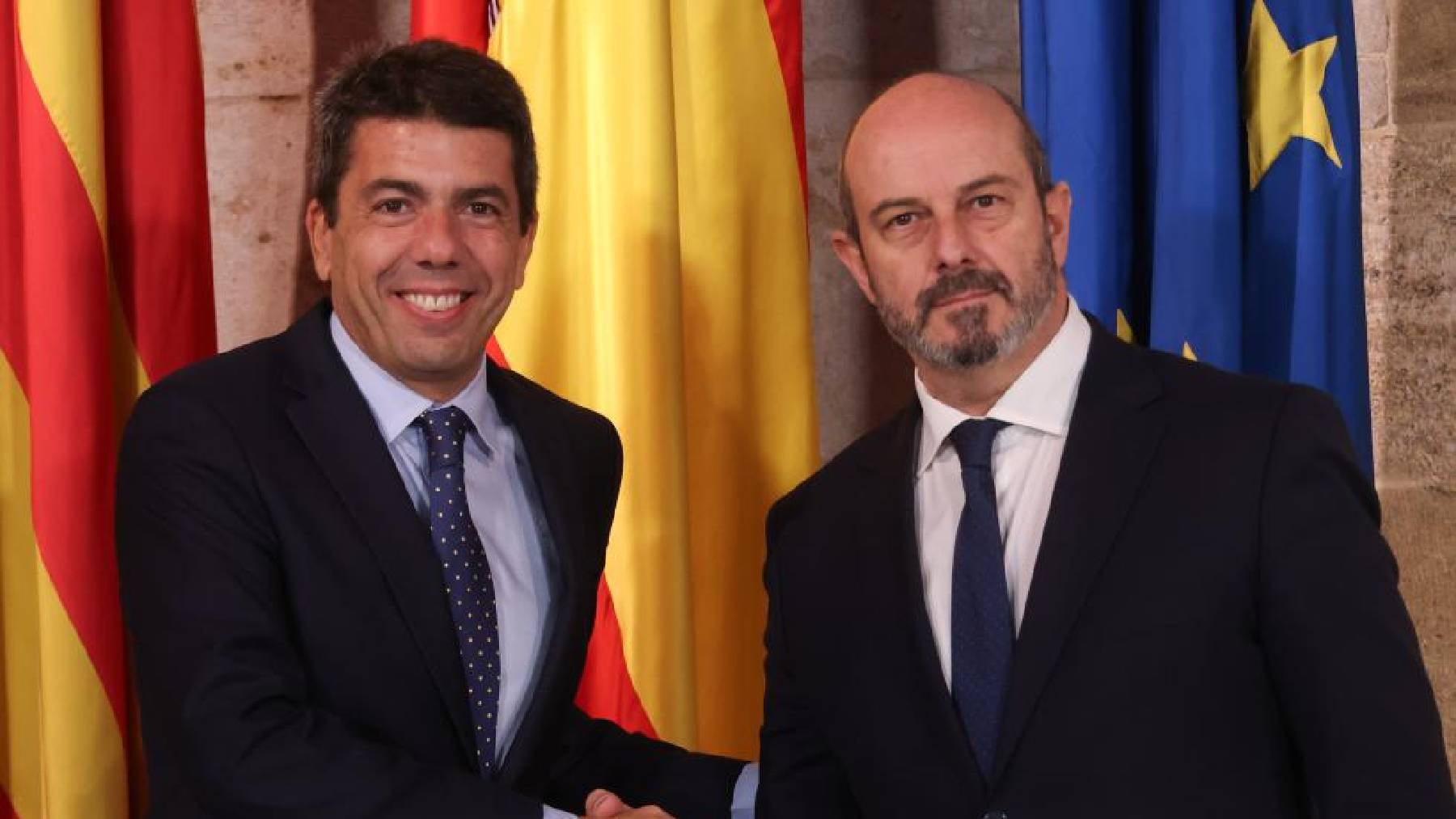 Carlos Mazón y el presidente del Senado Pedro Rollán, este jueves, en Valencia.