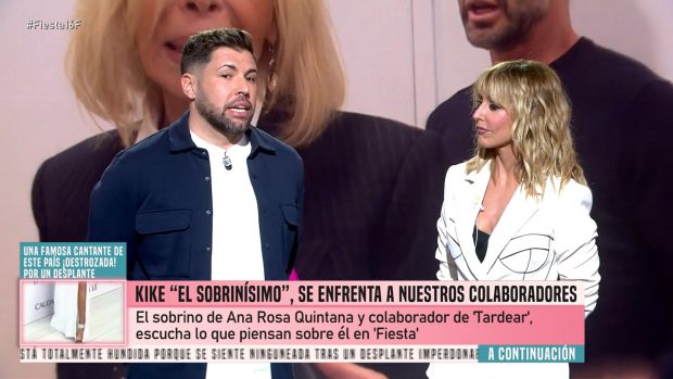 Kike Quintana y Emma García en el programa Fiesta. (Mediaset)