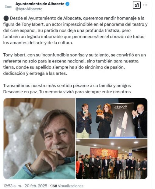 El Ayuntamiento de Albacete se despide de Tony Isbert. (X)