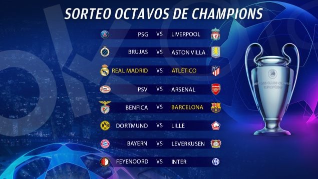 Todos los enfrentamientos de octavos de Champions: así queda el cuadro hasta la final de Múnich