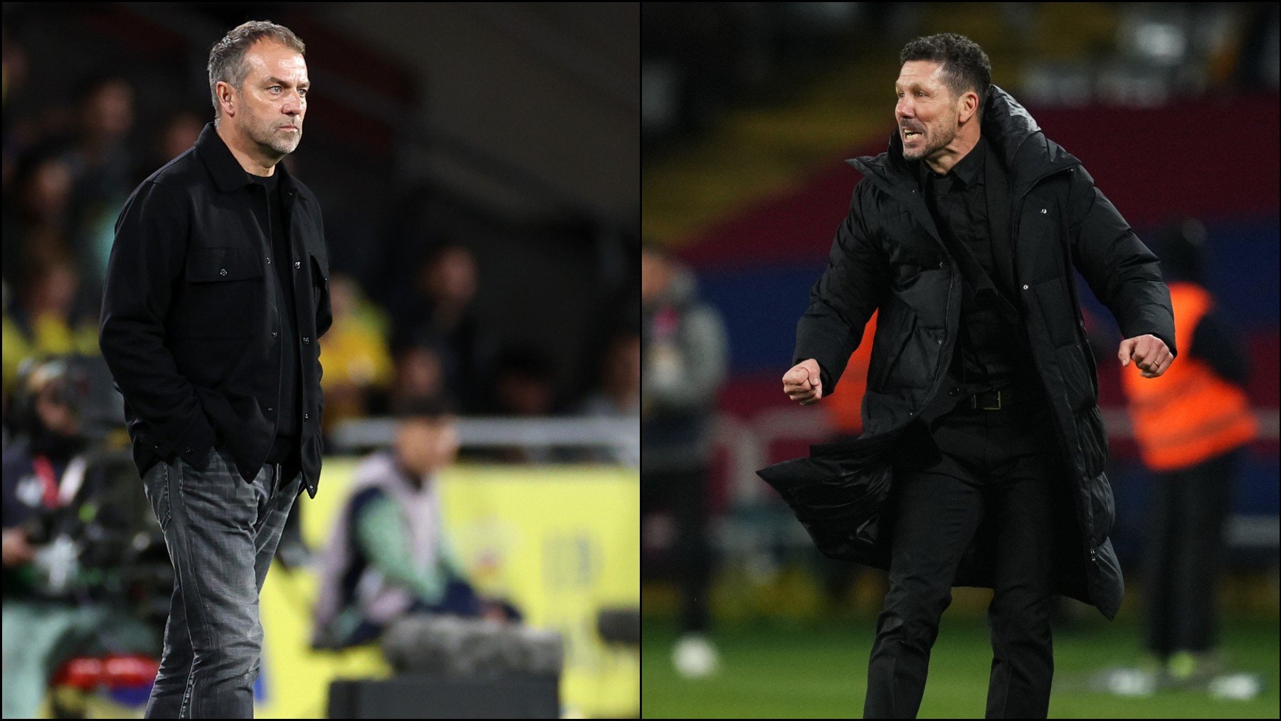 Flick a la izquierda y Simeone durante un partido a la derecha. (Getty)