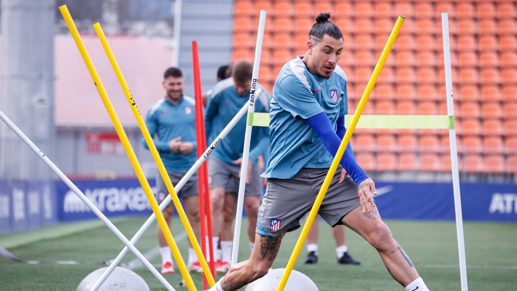 Giménez, en el entrenamiento de hoy.