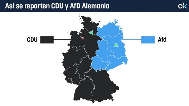 El mapa que ilustra la división del voto alemán: la antigua RDA comunista se vuelca ahora con la AfD