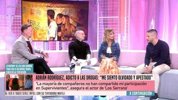 Pedro García Aguado, Adrián Rodríguez, Emma García y Álex Manejo en Fiesta. (Mediaset)