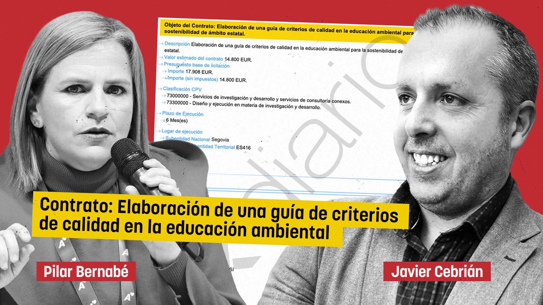 Pilar Bernabé, Javier Cebrián y uno de los contratos.