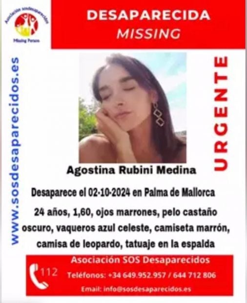 Cartel de desaparición de Agostina Rubini (SOS Desaparecidos).