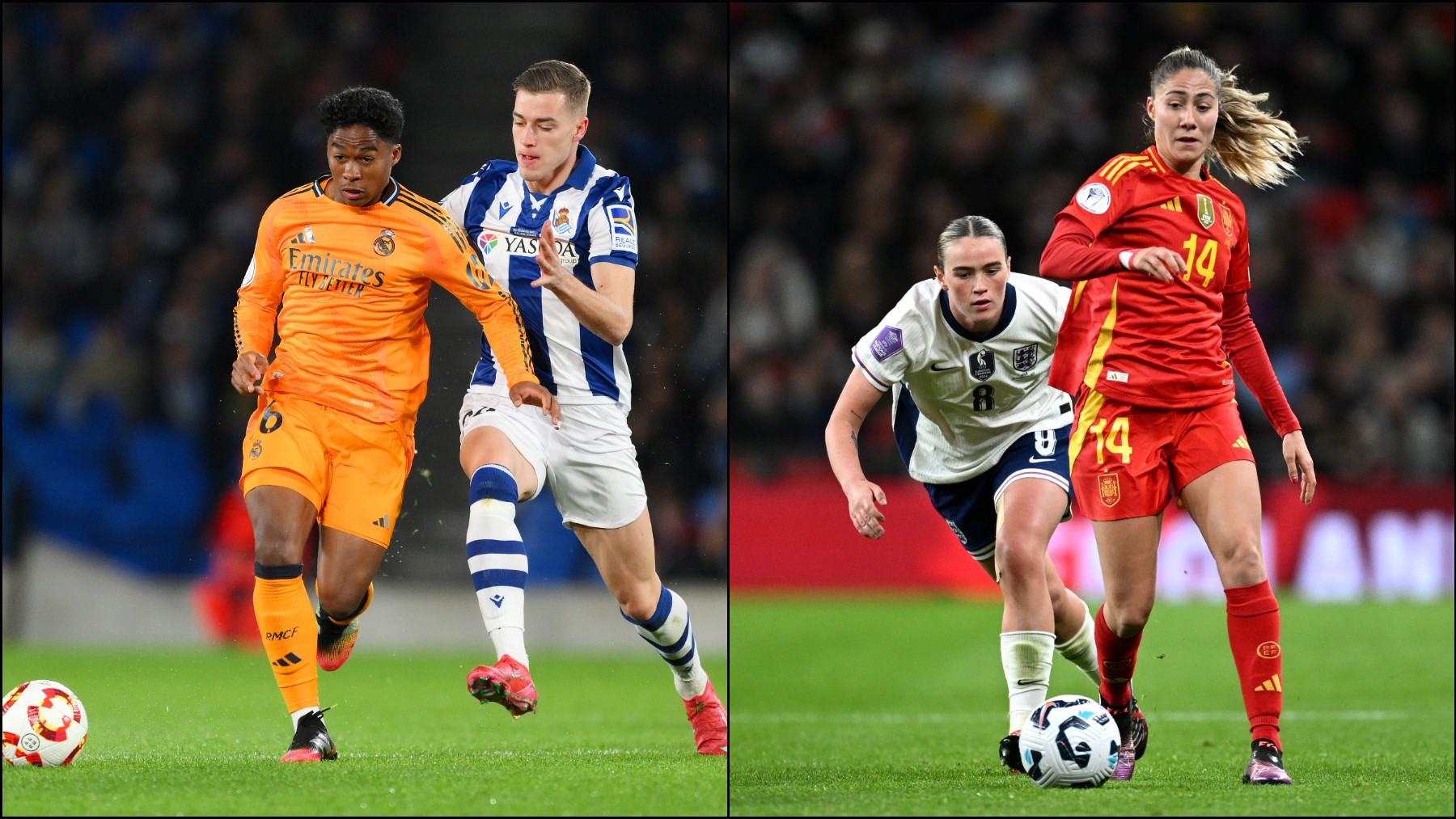 Real Sociedad-Real Madrid a un lado y el Inglaterra-España a otro. (Getty)