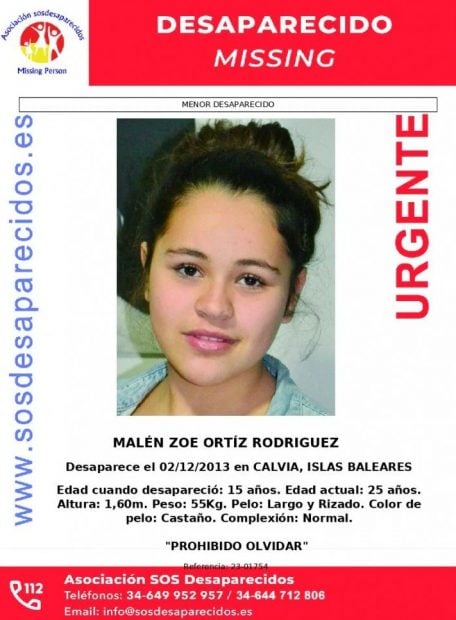 Cartel de desaparición de Malen Ortiz (SOS Desparecidos).