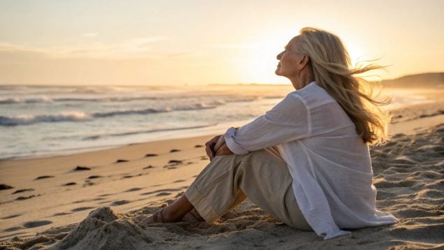 Mujer, británica, playa