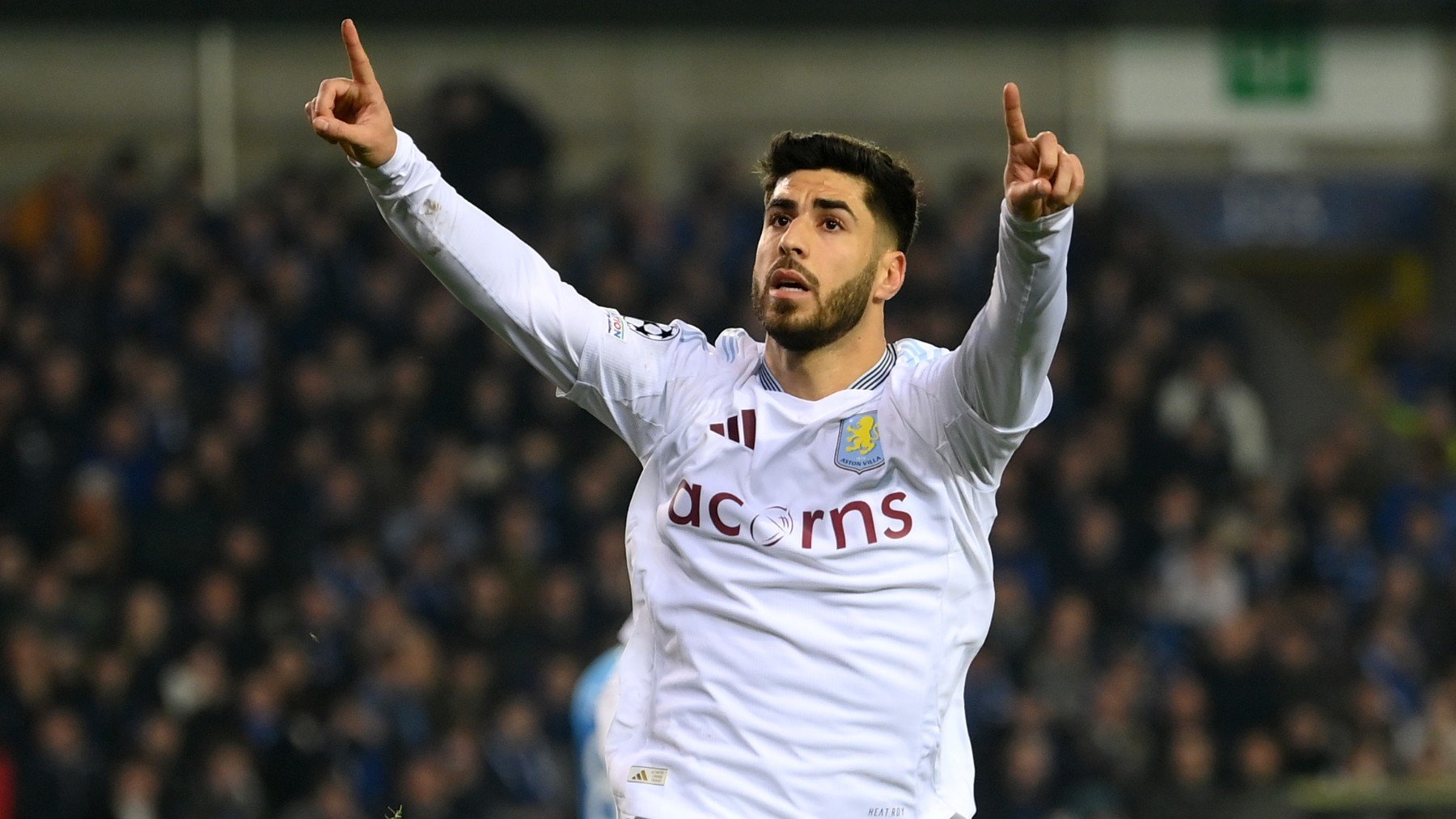 Marco Asensio celebra su gol en Champions con el Aston Villa. (Getty)