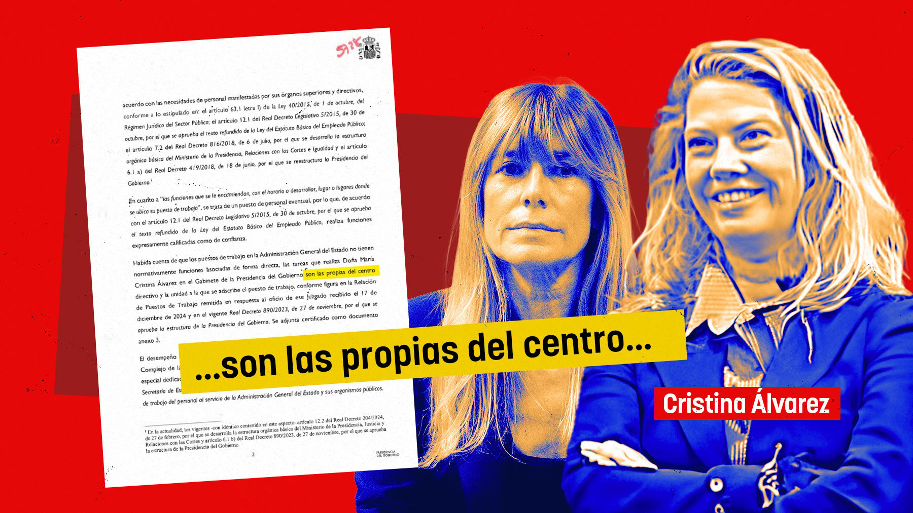 Moncloa se autoincrimina ante el juez: Cristina Álvarez no podía ejercer de secretaria de Begoña Gómez