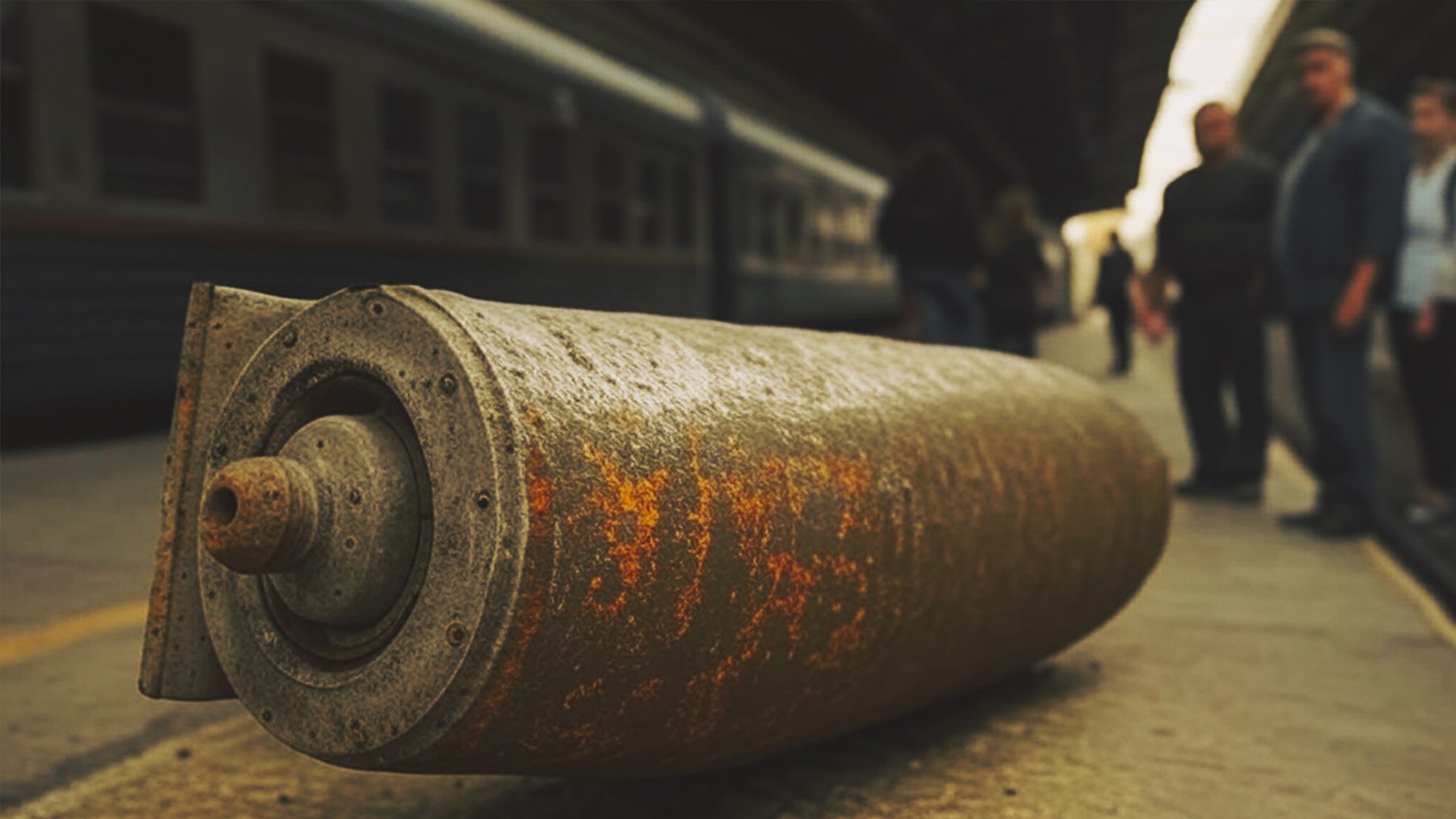 Ilustración de una bomba en una estación de trenes. Foto: Ilustración propia.