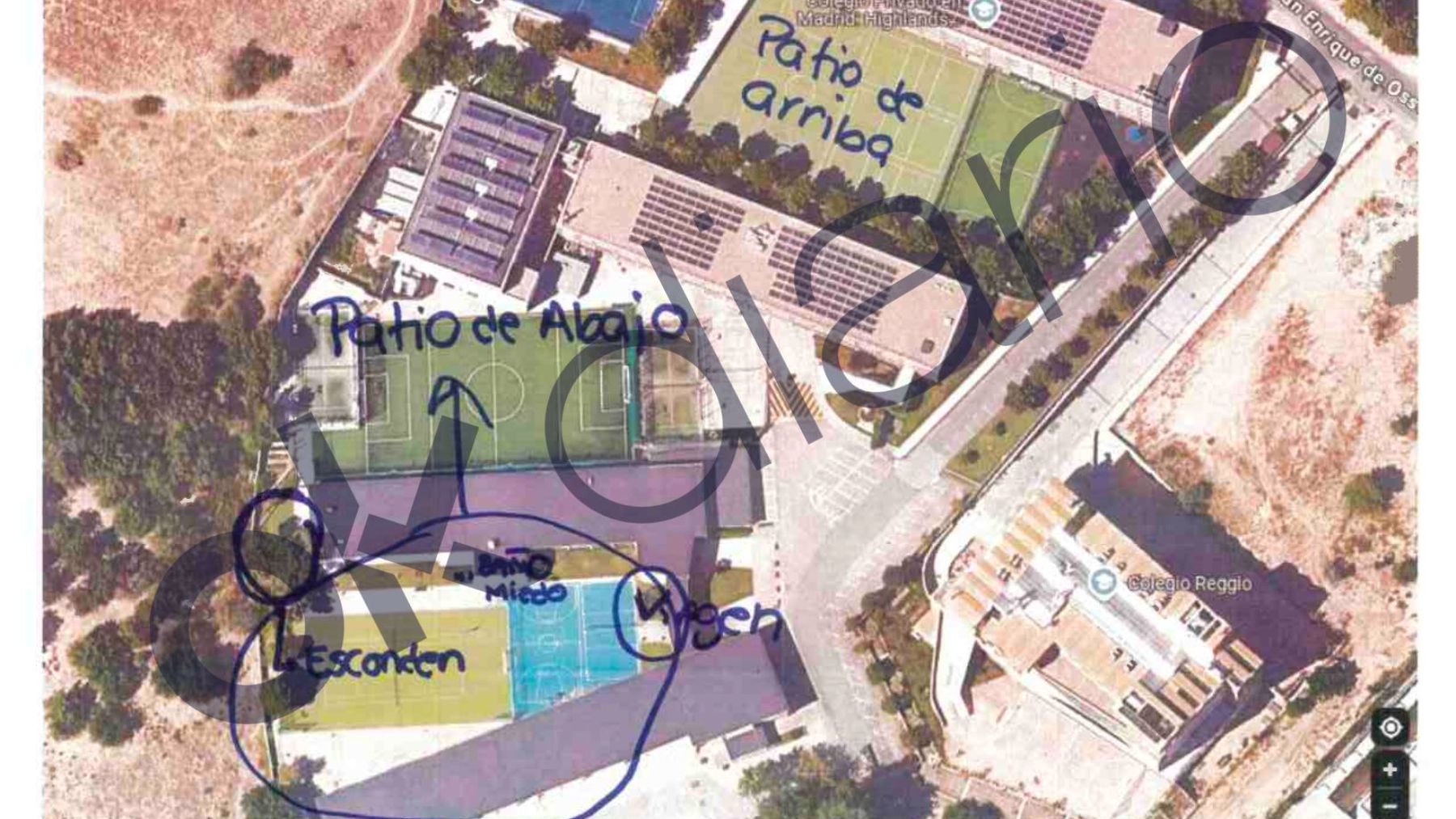 Croquis de dónde el padre Marcelino se escondía.