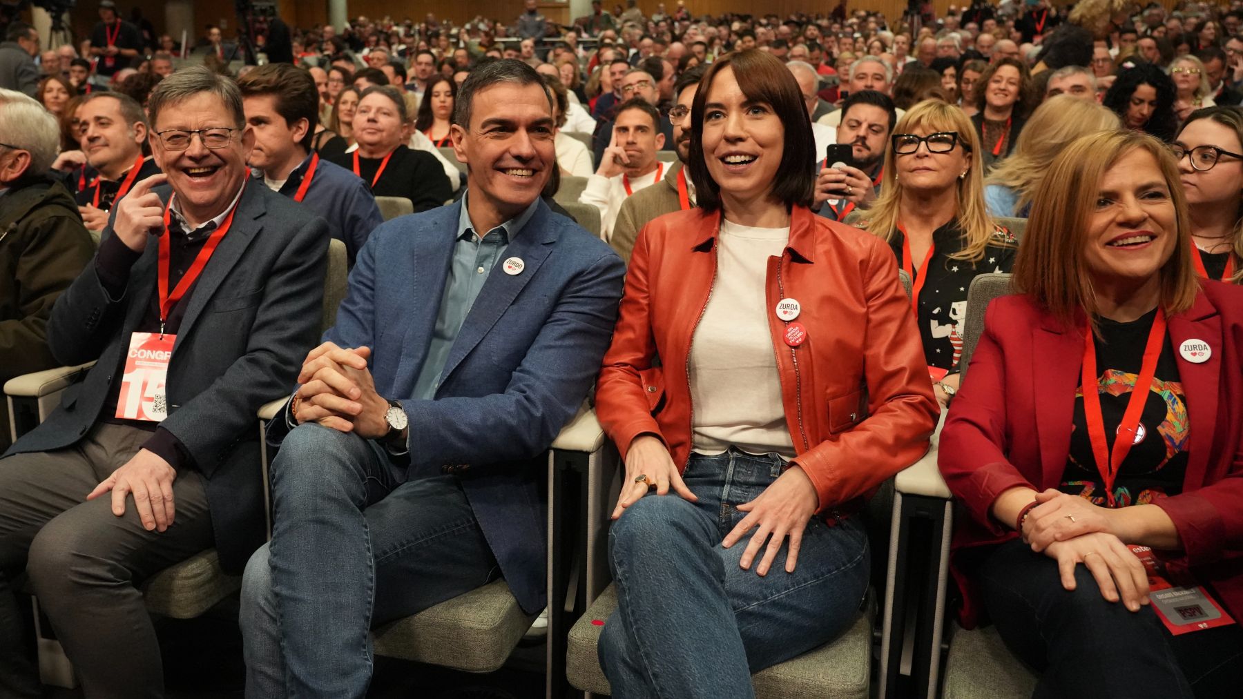 Ximo Puig, Pedro Sánchez, Diana Morant y Pilar Bernabé en un acto del PSOE valenciano. (Foto: Ep)