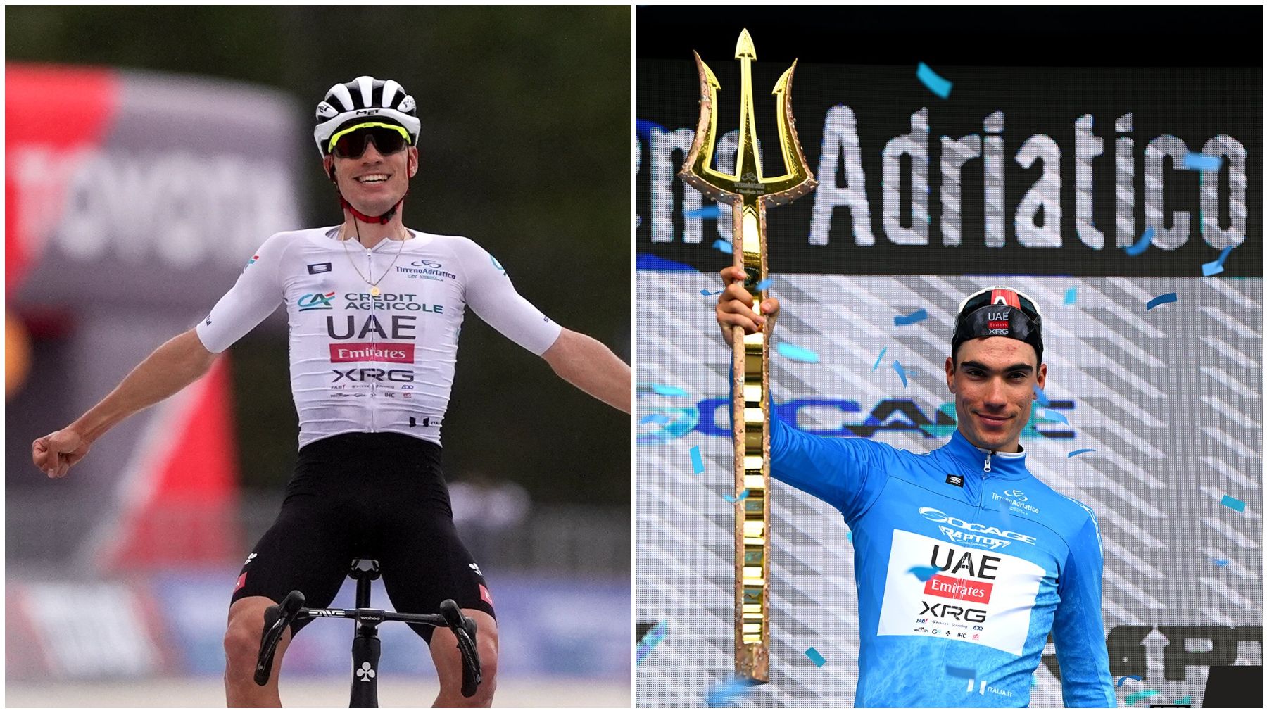 Juan Ayuso celebra su victoria en la Tirreno-Adriático.